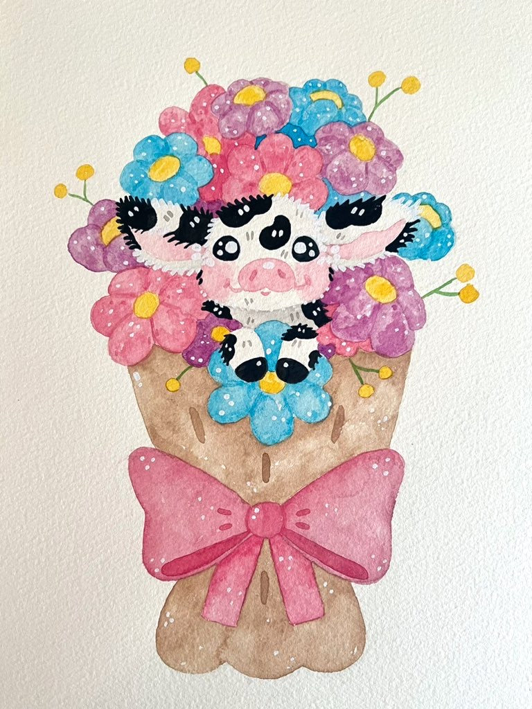 Cow Bouquet Painting