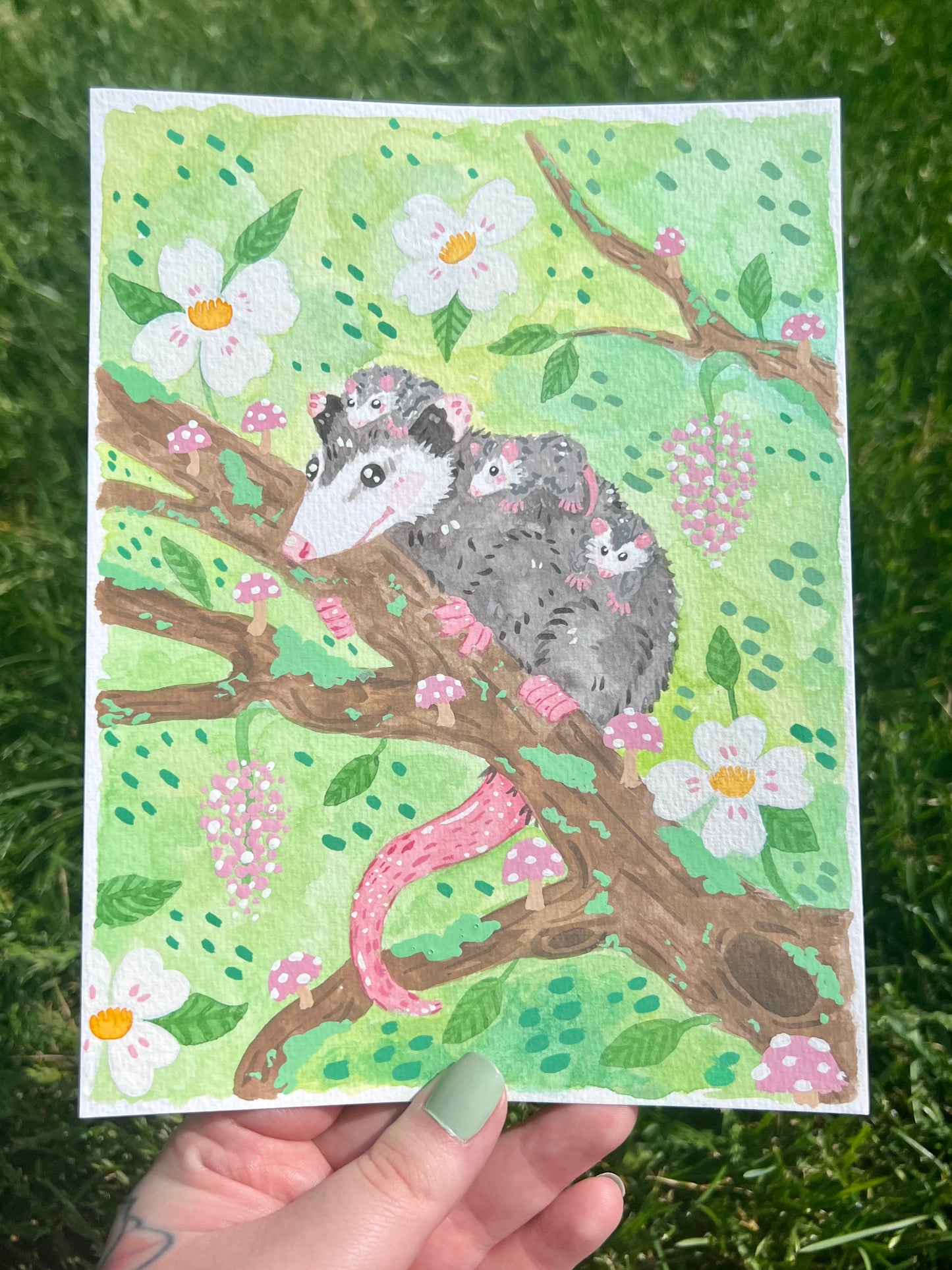 Mama and Baby Possums Painting