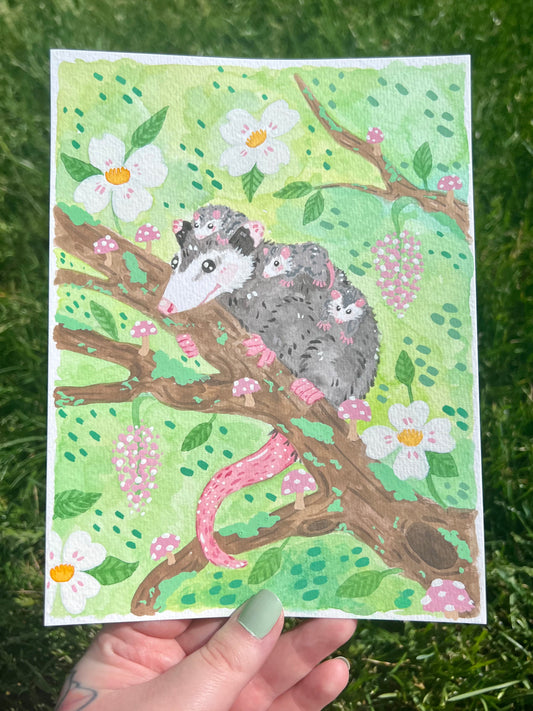 Mama and Baby Possums Painting