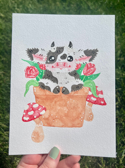 Cow in a Planter Painting