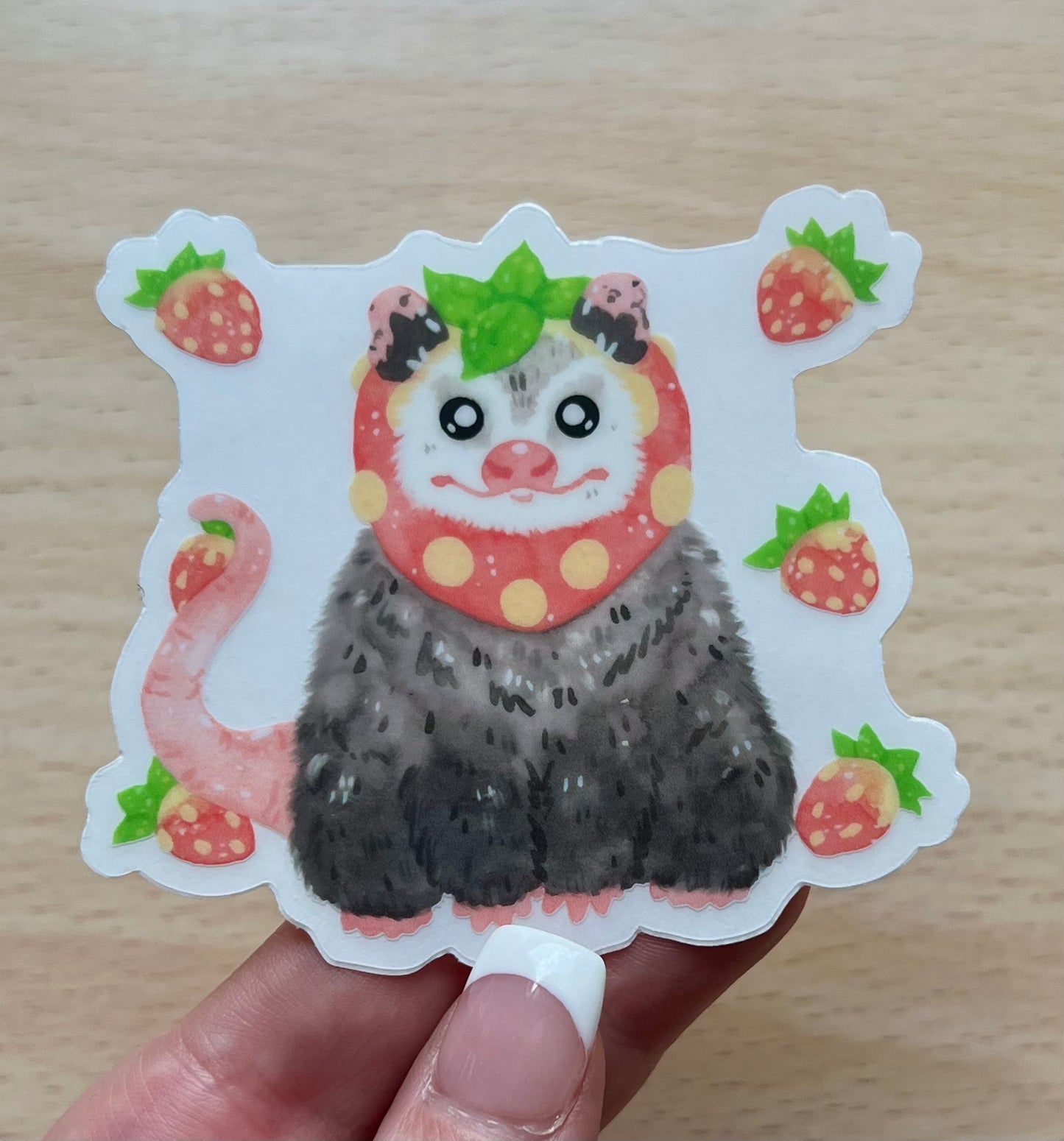 Clear Strawberry Possum Sticker