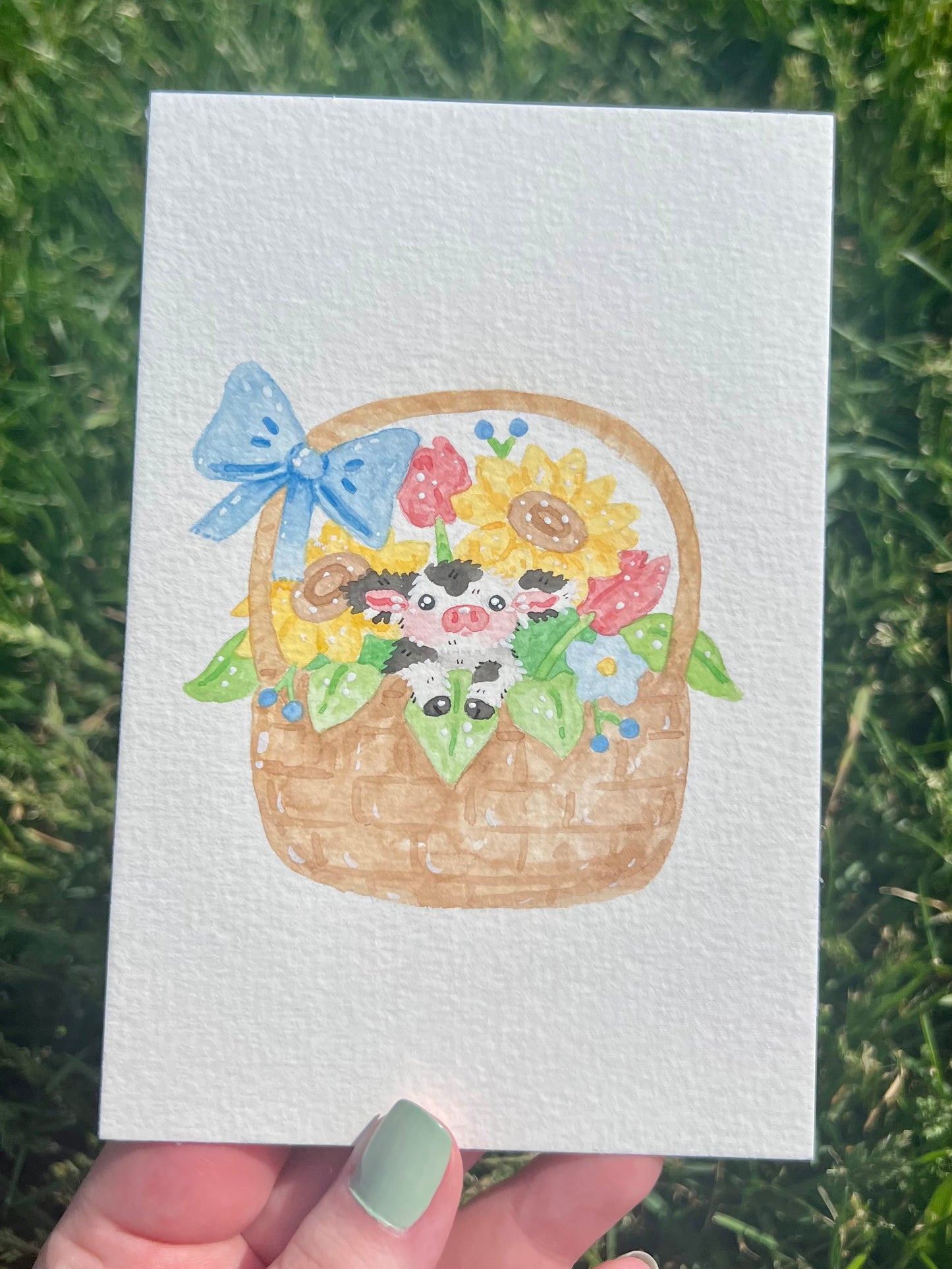 Mini Cow in a Basket Painting