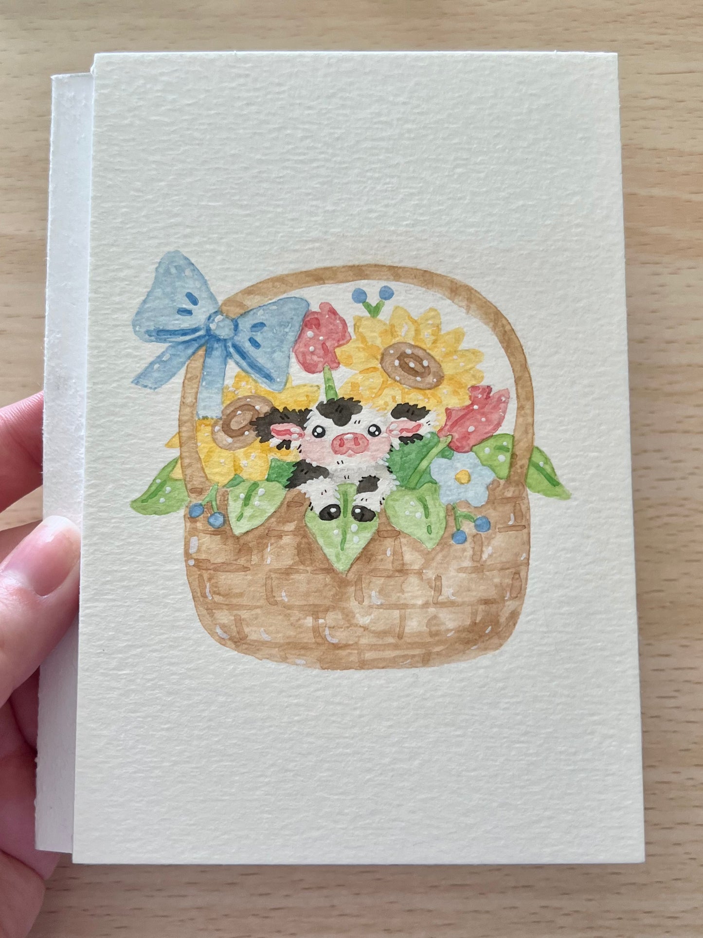 Mini Cow in a Basket Painting